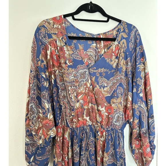 Free People High Plains Tunic Dress Size Small Blue Vintage Floral Print Boho - Picture 3 of 15